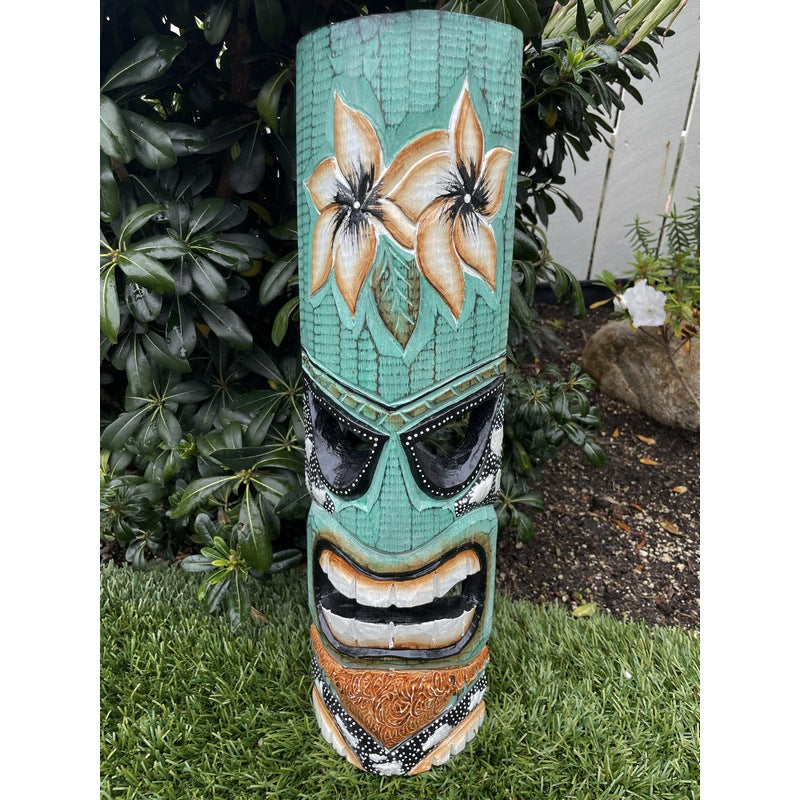 Tiki Mask with Plumeria Flowers | Polynesian Mask 20"