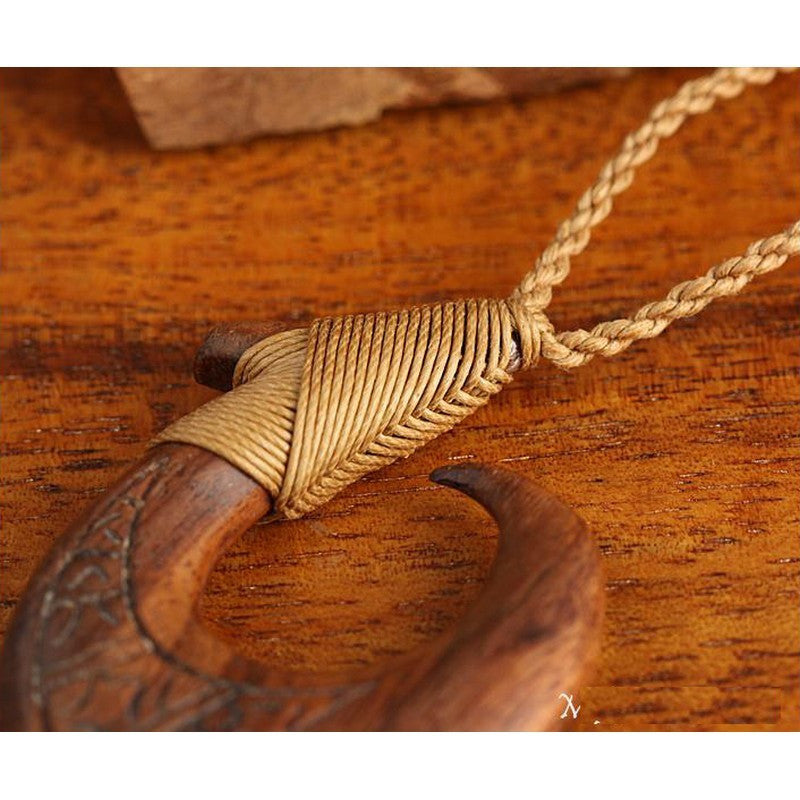 Unique Hawaiian X-Large Koa Wood Fish Hook Necklace, Hand Carved Genuine Koa Wood Fish Hook Necklace, N9135 Birthday Valentine Gift, Men's, Grey Type