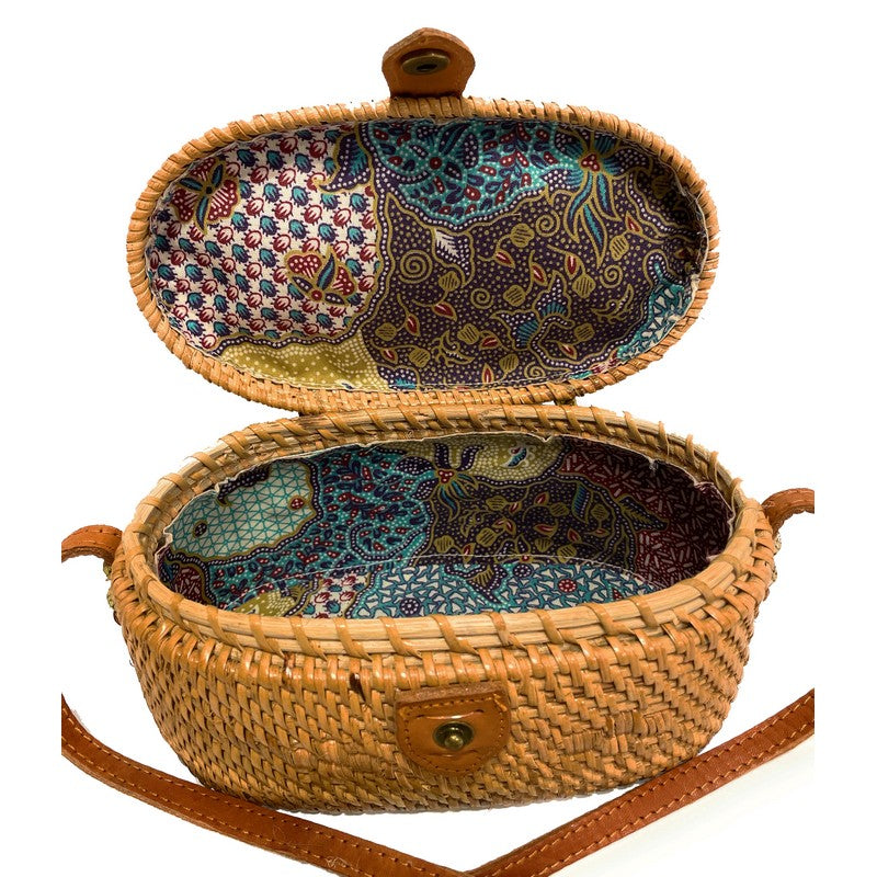 Natural Oval Rattan Handbag | Crossbody