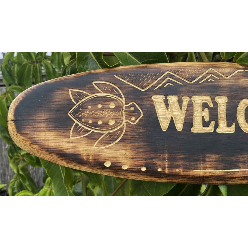 Welcome Surfboard Sign w/ Turtles 20"