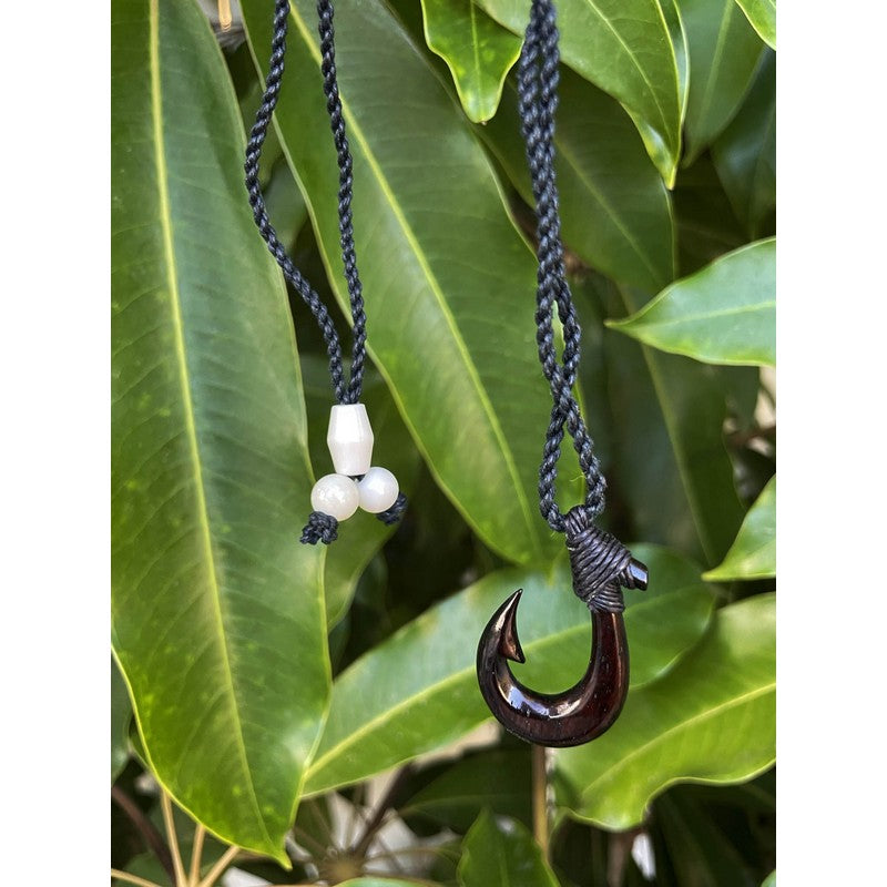 Black Bone Fish Hook w/ Black Cord | Hawaiian Makau