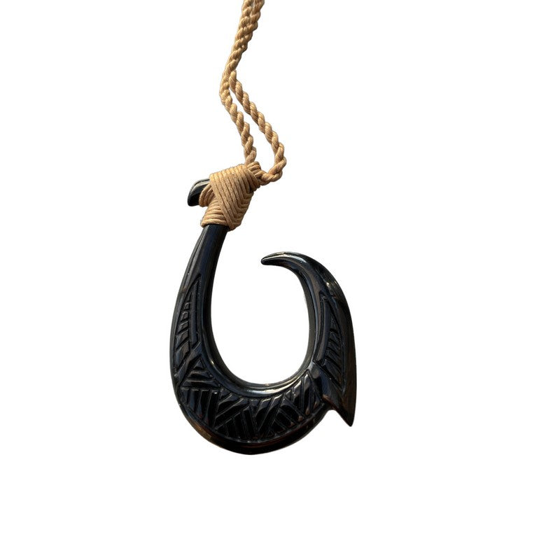 Black Bone Plain Fish Hook Necklace 25x45mm