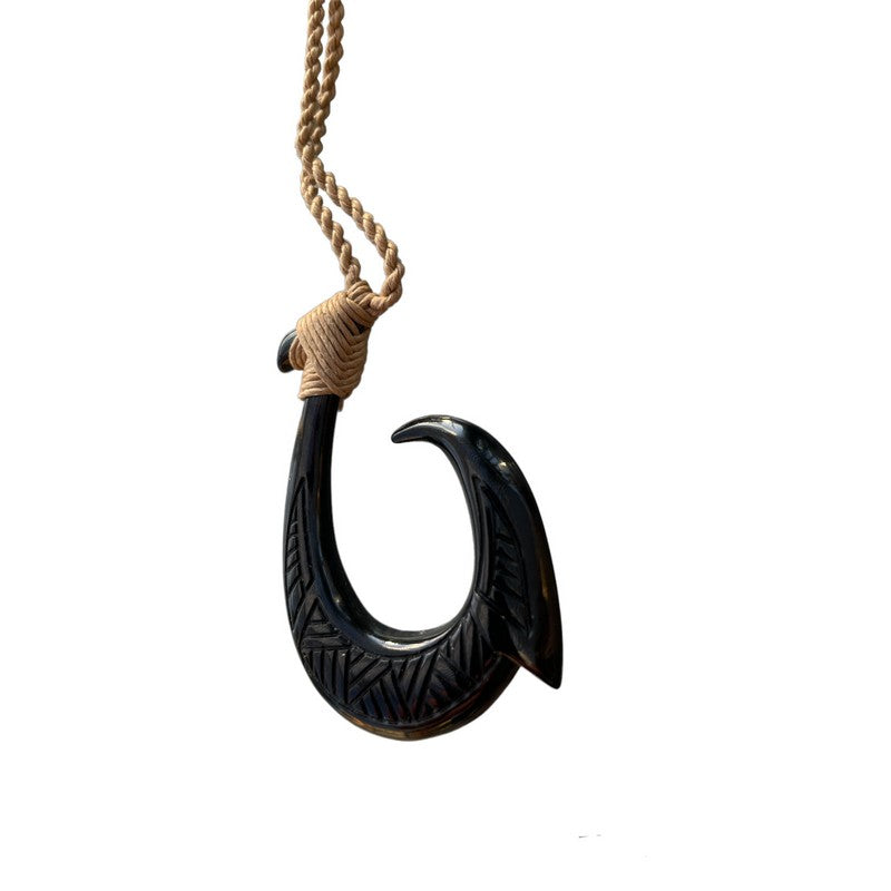 Adjustable Hawaiian Glossy Black Fish Hook Necklace From Hawaii 
