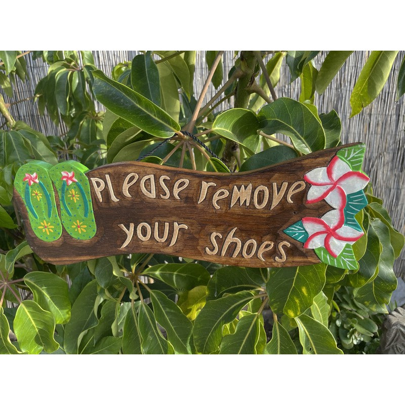 Please Remove Shoes w/ Plumeria Flowers & Slippers