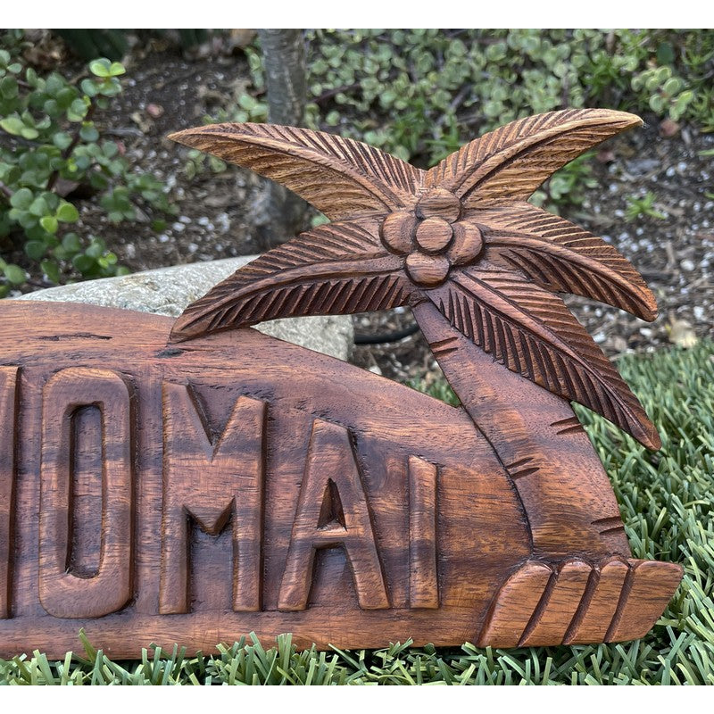 E Komo Mai with Two Palm Trees | Welcome Sign