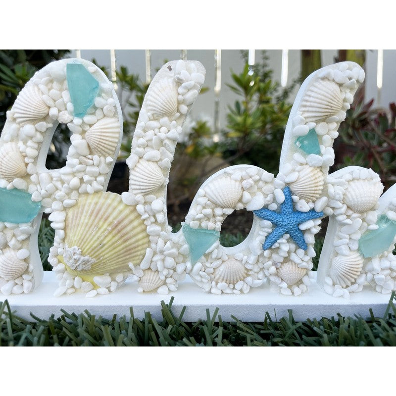 ALOHA Seashell and Beach Glass Sign 10"