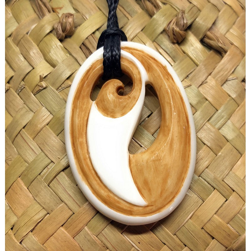 Maori Design Bone Koru Pendant by Norman Clark no51 – silverferngallery