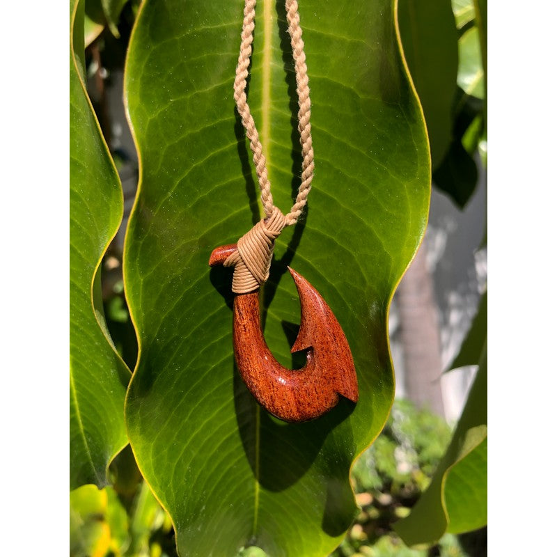 Unique Hawaiian X-Large Koa Wood Fish Hook Necklace, Hand Carved Genuine Koa Wood Fish Hook Necklace, N9135 Birthday Valentine Gift, Men's, Grey Type