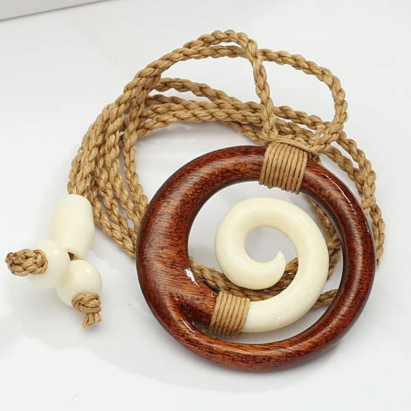 Koa and Bone Spiral Necklace