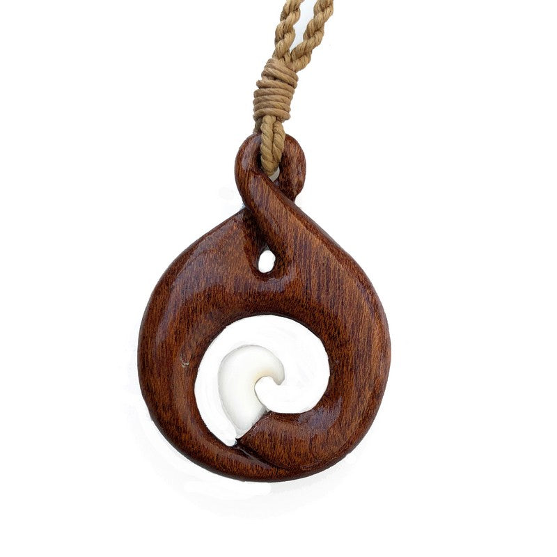 Koa and Bone Spiral Necklace