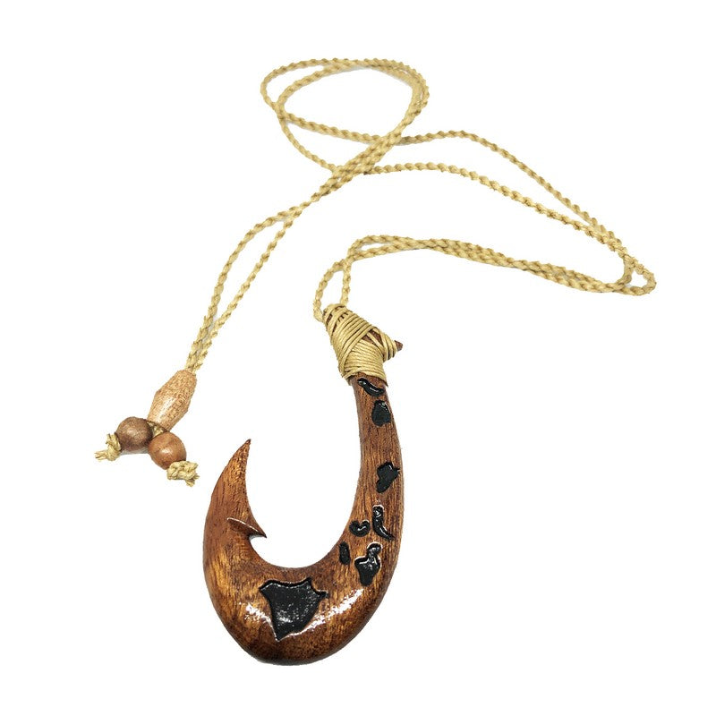 Koa Wood Fish Hook (Makau) Necklace (s/l), Small