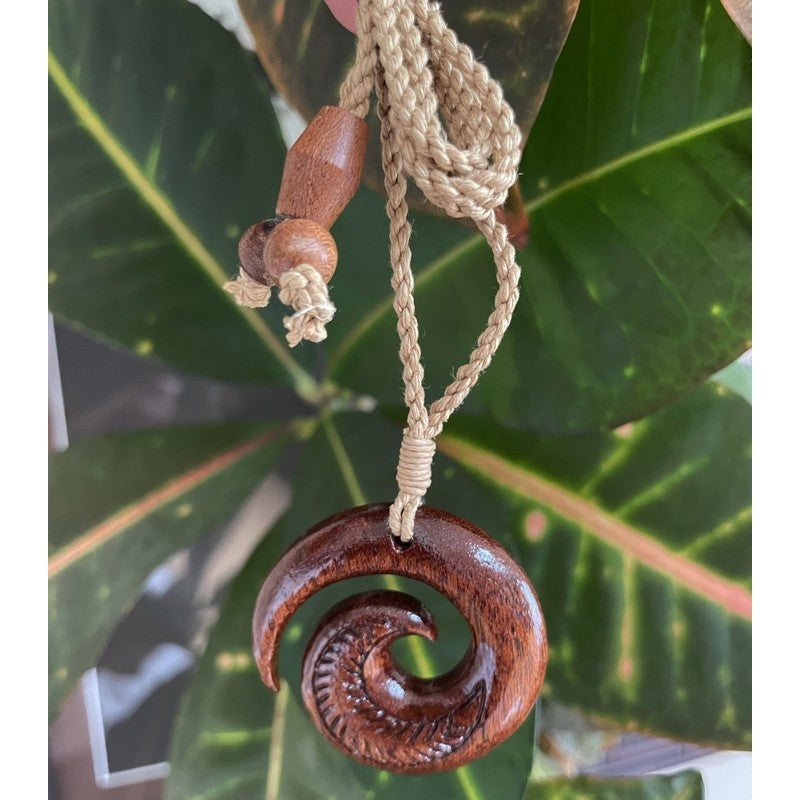 Koa Wood Swirl with Engravings Necklace