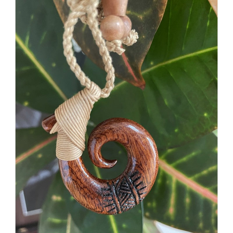 Koa Wood with Tattoo Carving Necklace