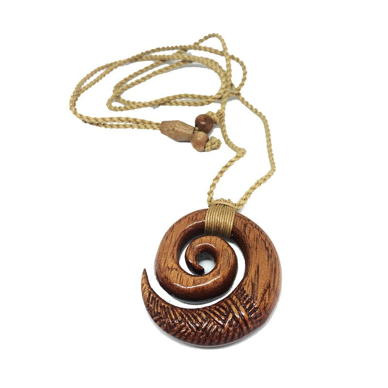 Koa Wood Swirl Necklace with Engravings