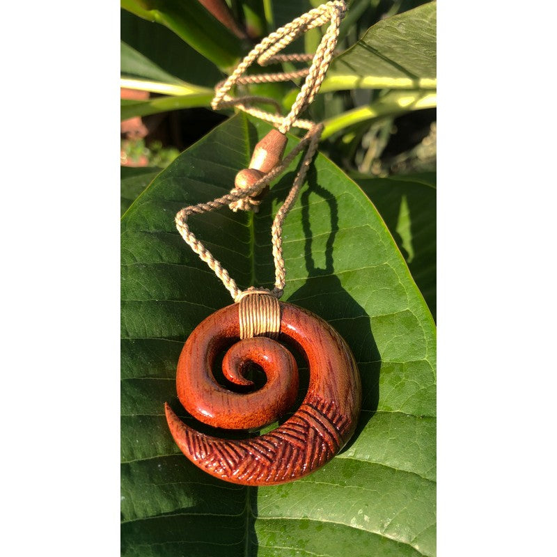 Koa Wood Swirl Necklace with Engravings