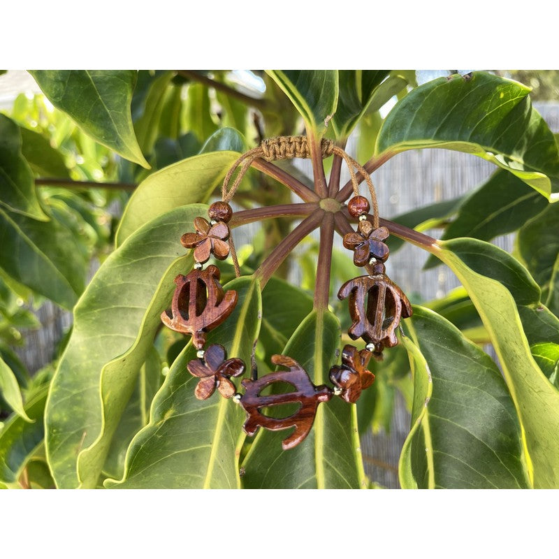 Koa Honu and Plumeria Flower Adjustable Bracelet