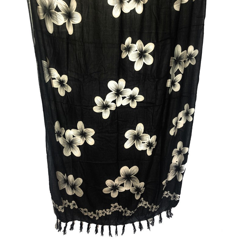 Black with Plumeria Flowers | Pareo