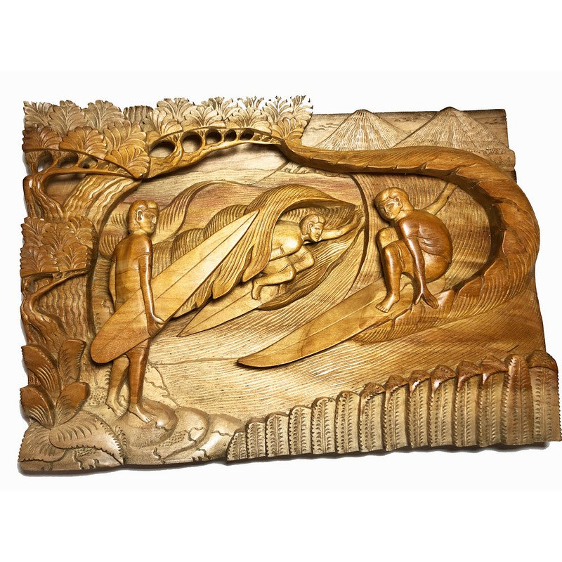 Surfing Scene | Carved Wall Plaque - Makana Hut