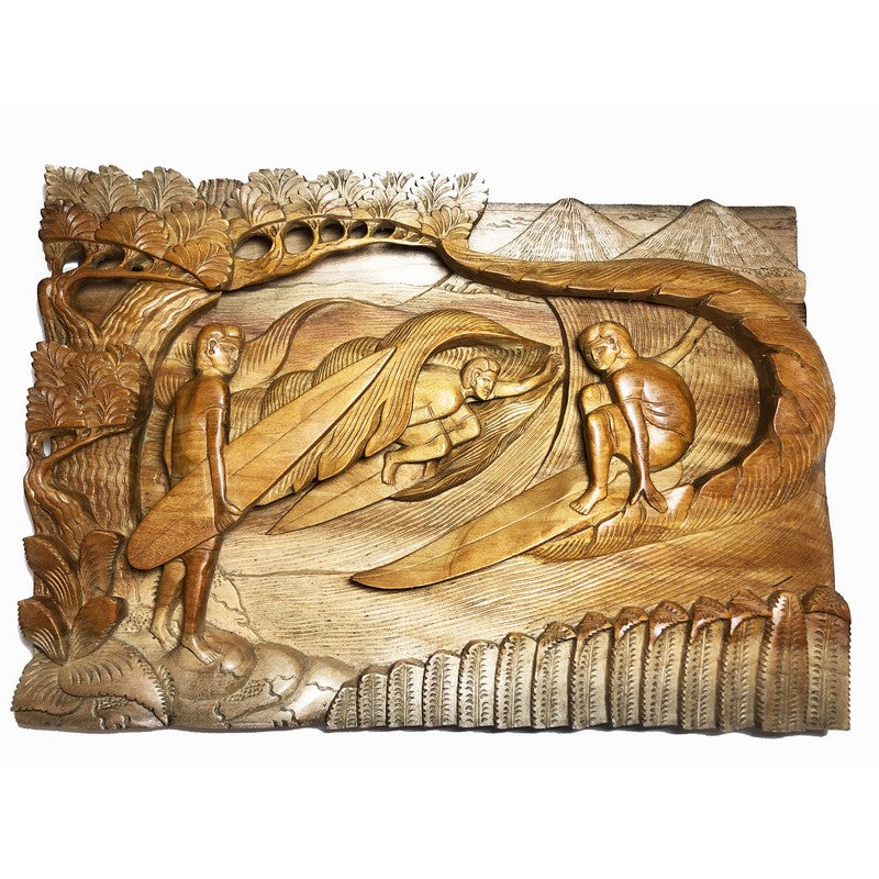 Surfing Scene | Carved Wall Plaque - Makana Hut