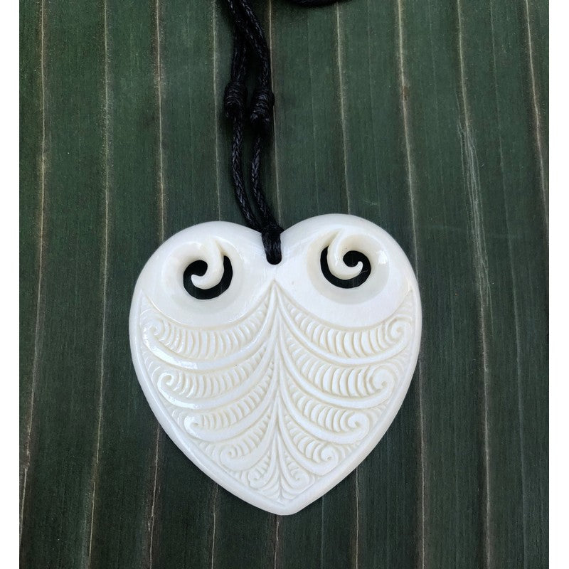 Bone Heart Pendant with Engravings - Makana Hut