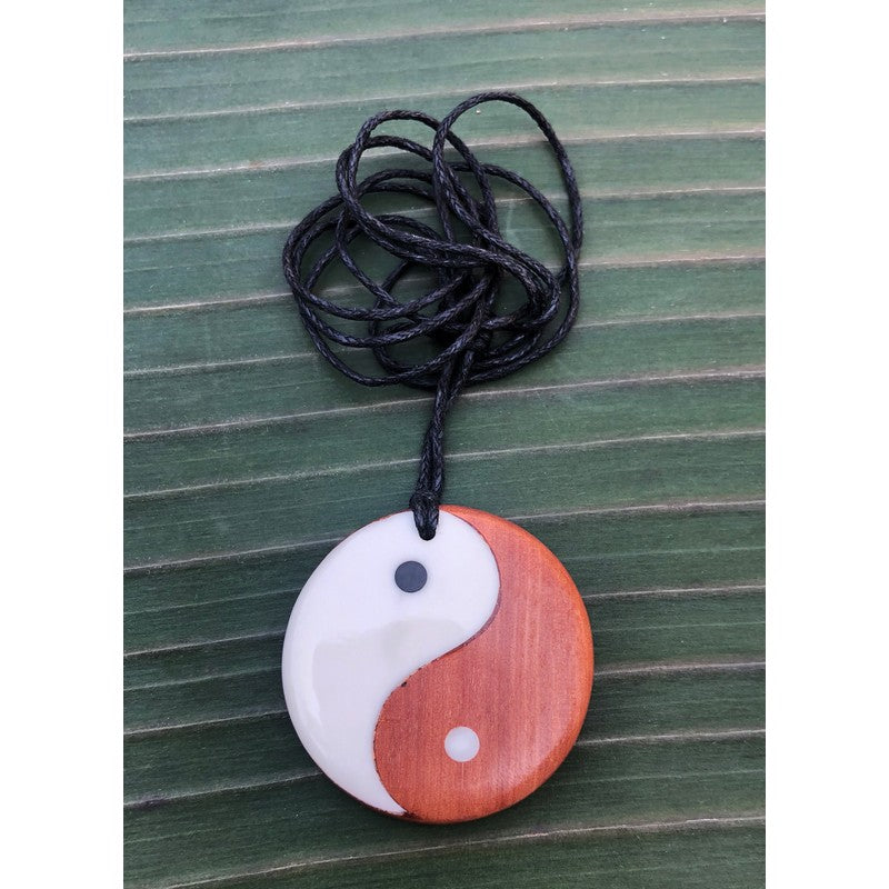 Wood and Bone Yin Yang Necklace