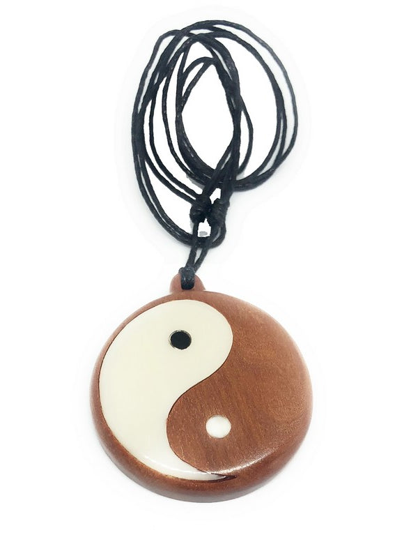 Wood and Bone Yin Yang Necklace