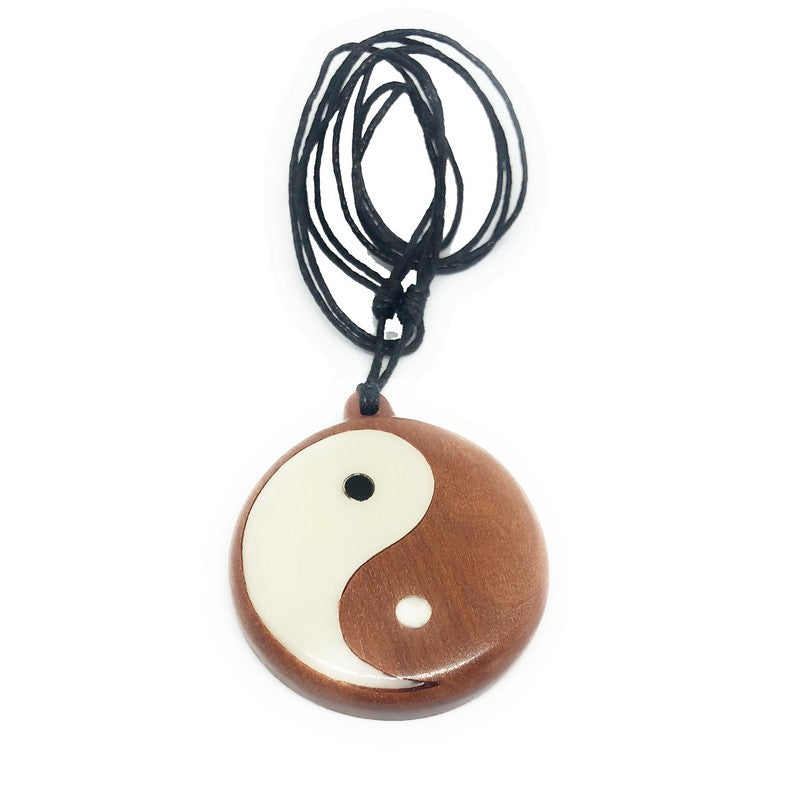 Wood and Bone Yin Yang Necklace
