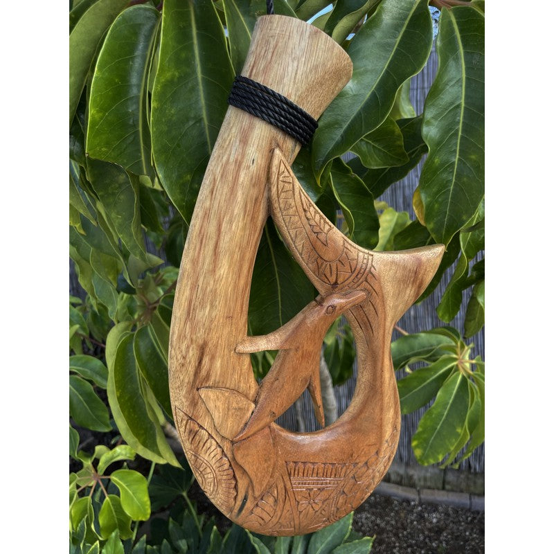 Dolphin Fish Hook w/ Engravings | Wall Plaque 15"
