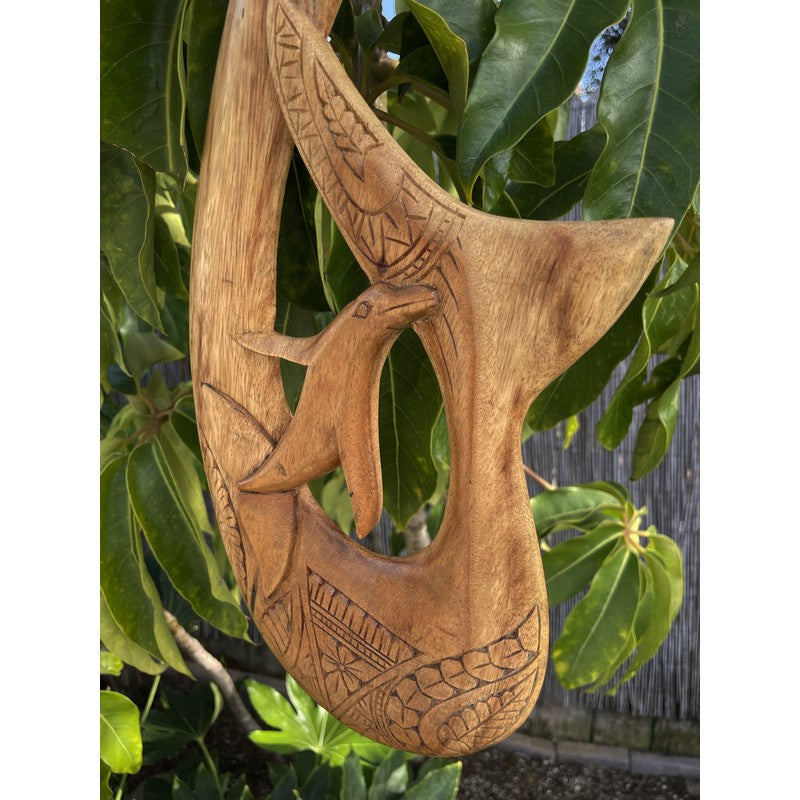 Dolphin Fish Hook w/ Engravings | Wall Plaque 15"