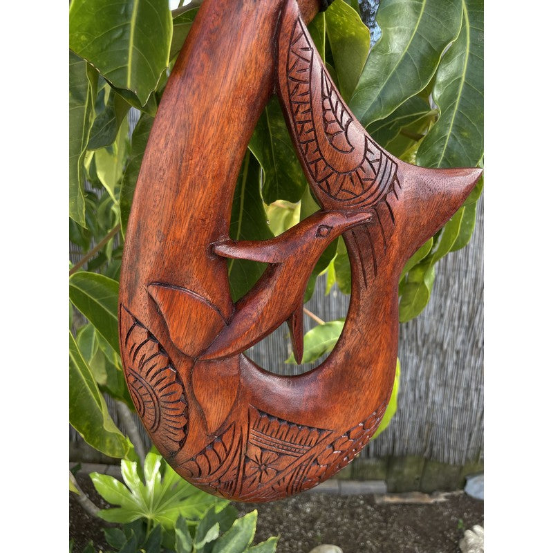 Dolphin Fish Hook w/ Engravings | Wall Plaque 15"