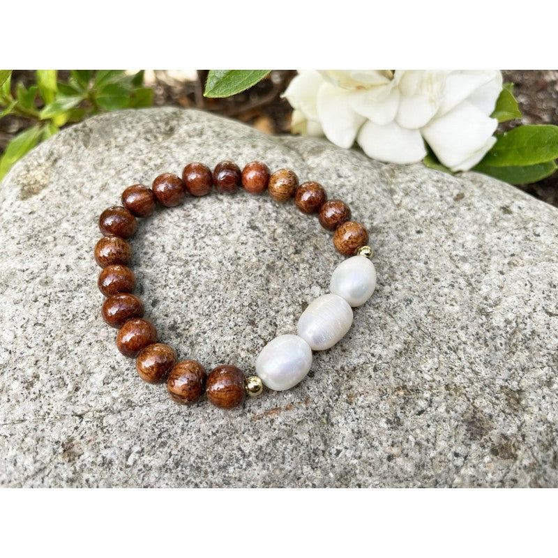Koa and Fresh Water Pearls Stretch Bracelet