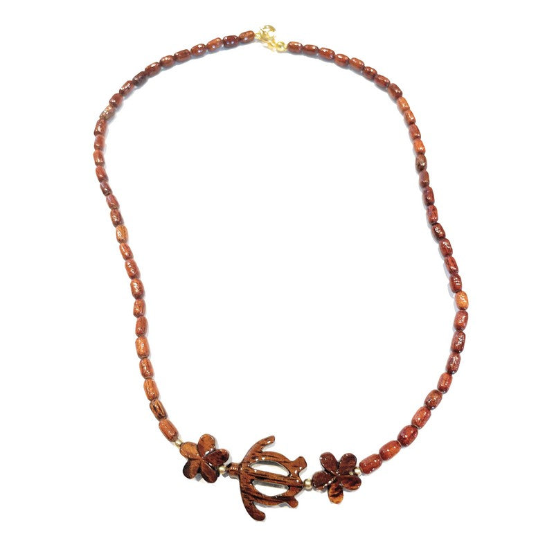 Honu & Plumeria All Koa Wood Necklace