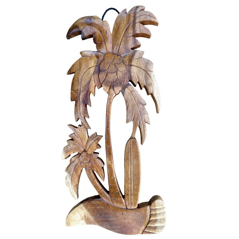 Palm Tree with Surfboard | Natural Wall Plaque