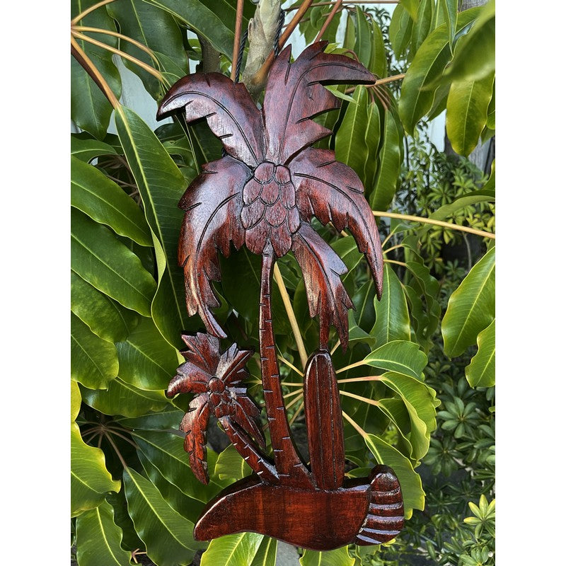 Palm Tree with Surfboard | Stained Wall Plaque