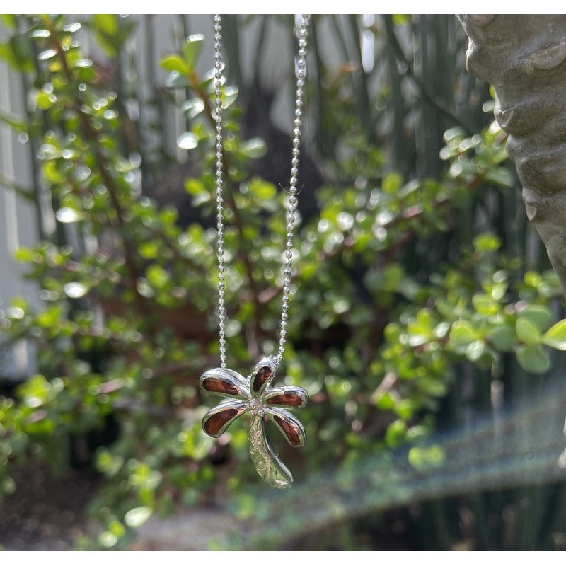 Hawaiian Koa Wood 3D Palm Tree Necklace