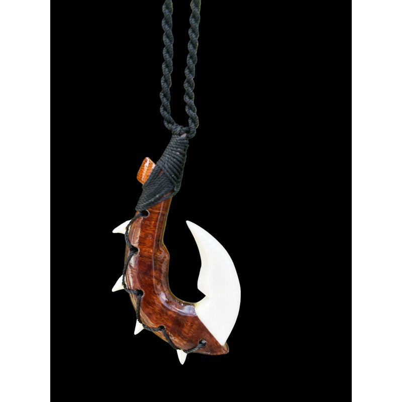 Hawaiian Koa and Bone Makau | Fish Hook Necklace