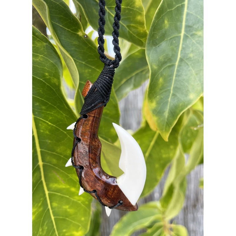 Hawaiian Koa and Bone Makau | Fish Hook Necklace