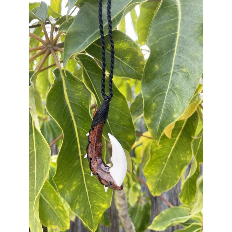 Hawaiian Koa and Bone Makau | Fish Hook Necklace