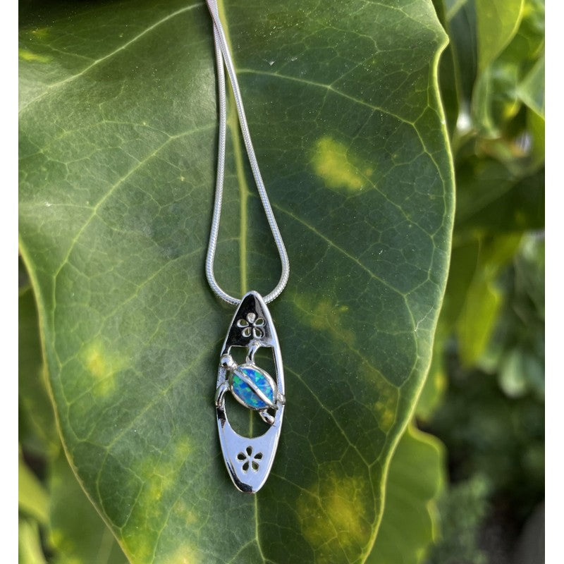 Surfboard with Blue Opal Honu